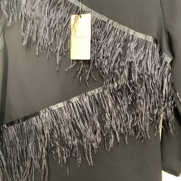 Halogen 🖤 Nordstrom Ostrich Feather Zig Zag Sweater Black Quarter Sleeve Top - Picture 12 of 15